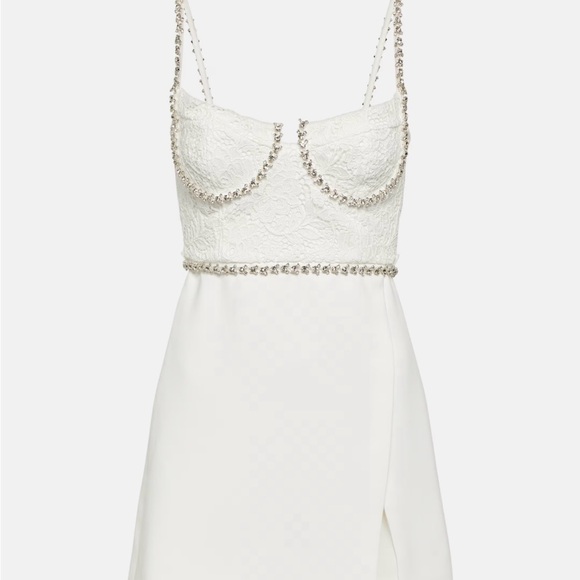 Self Portrait crystal and lace embellished twill mini dress - Picture 2 of 9